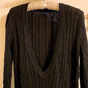 Gap Cable Knit Sweater, Long Length, Deep V-Neckline, Ribbed Cuffs, Popover, EUC